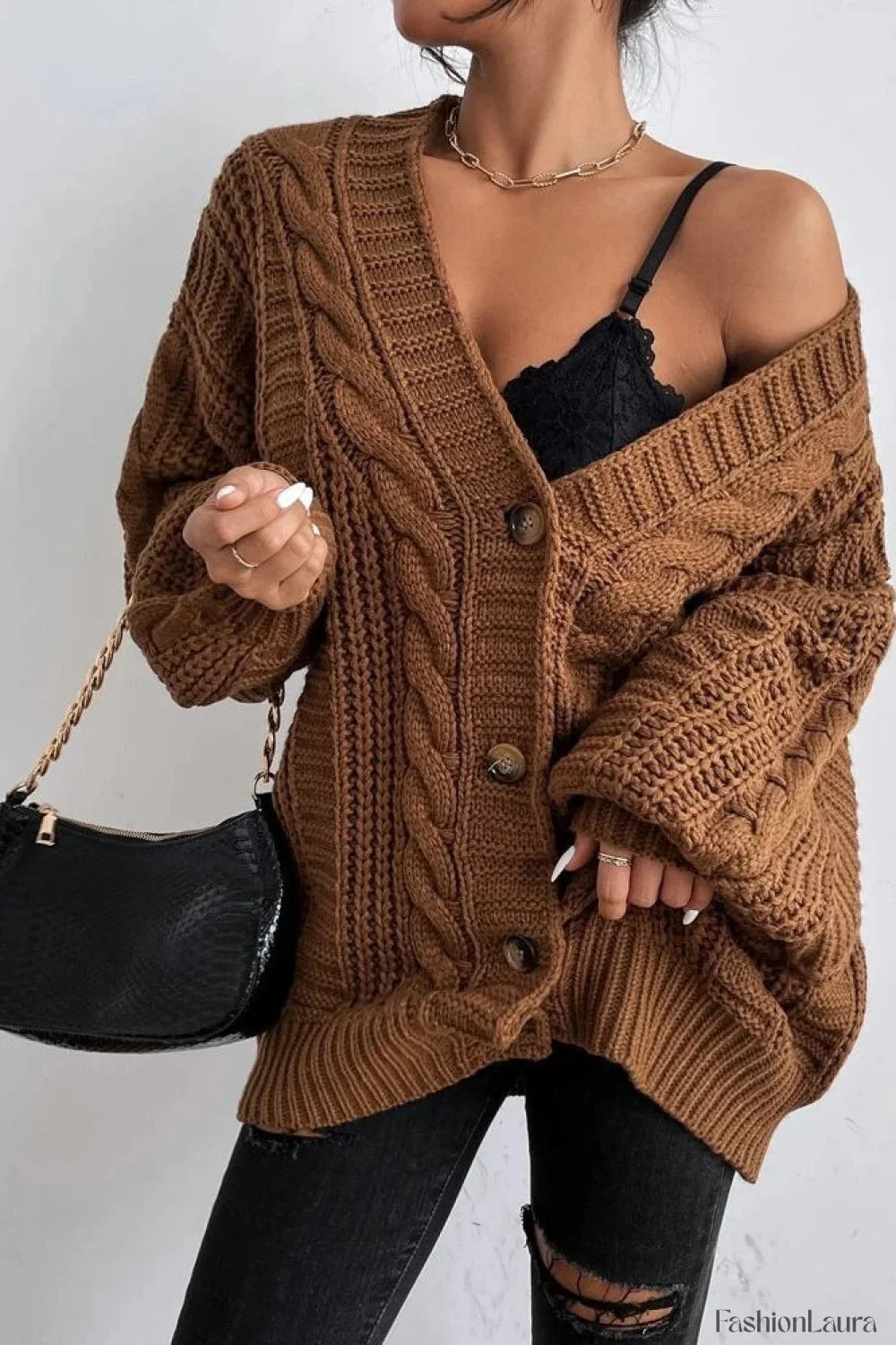 Lantern Sleeve Cable Knit Sweater
