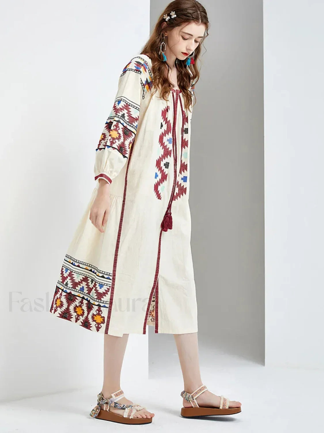 Lantern Sleeve Floral Boho Dress