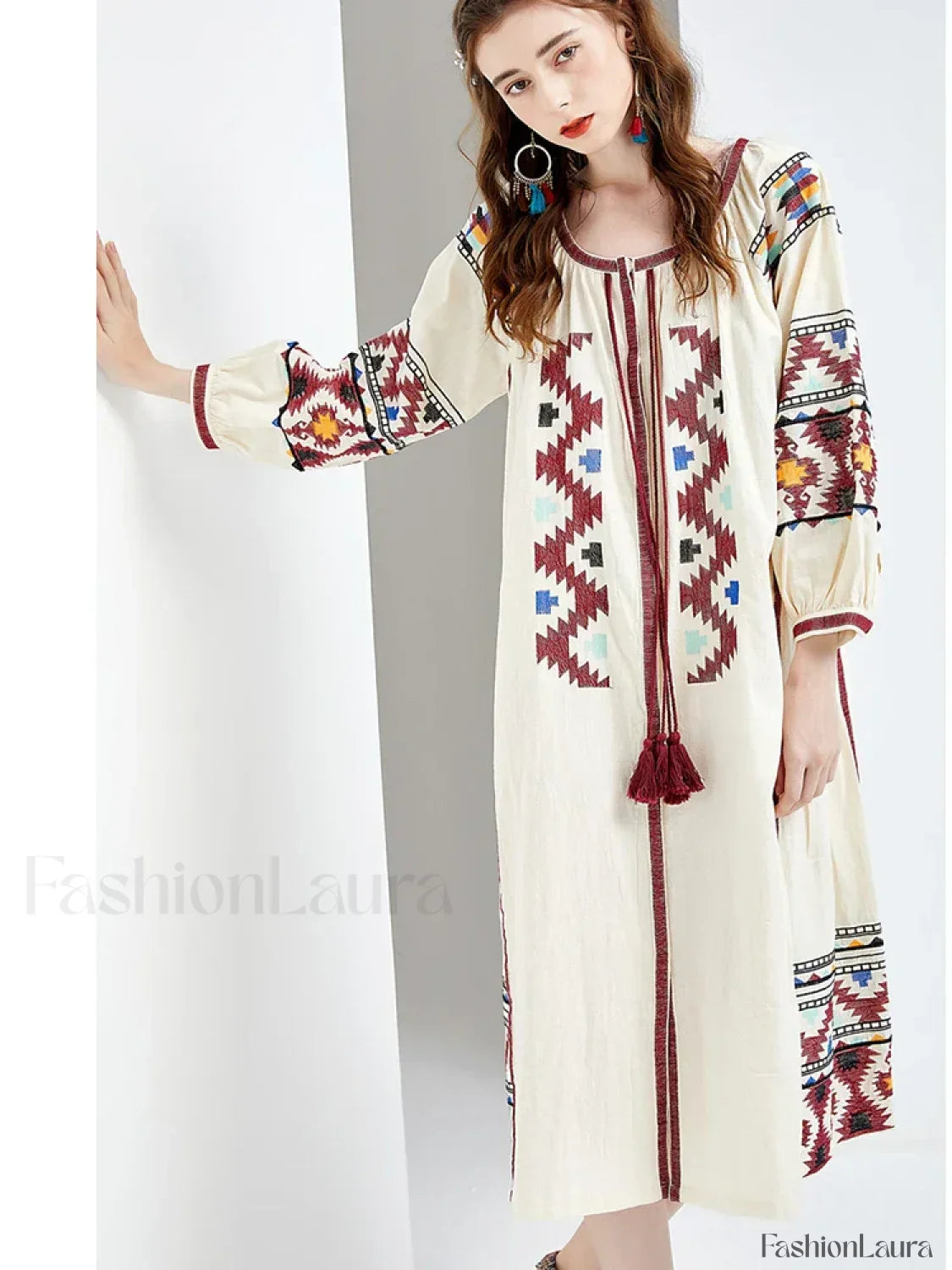 Lantern Sleeve Floral Boho Dress