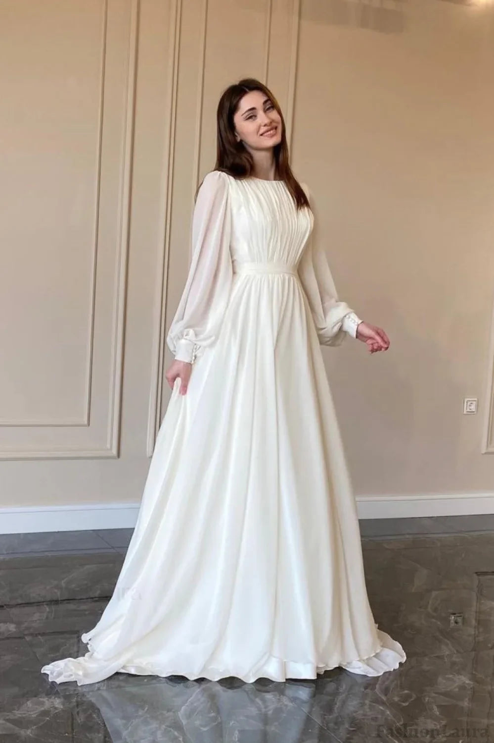 Lantern Sleeve Pearl Sheer Maxi Dress