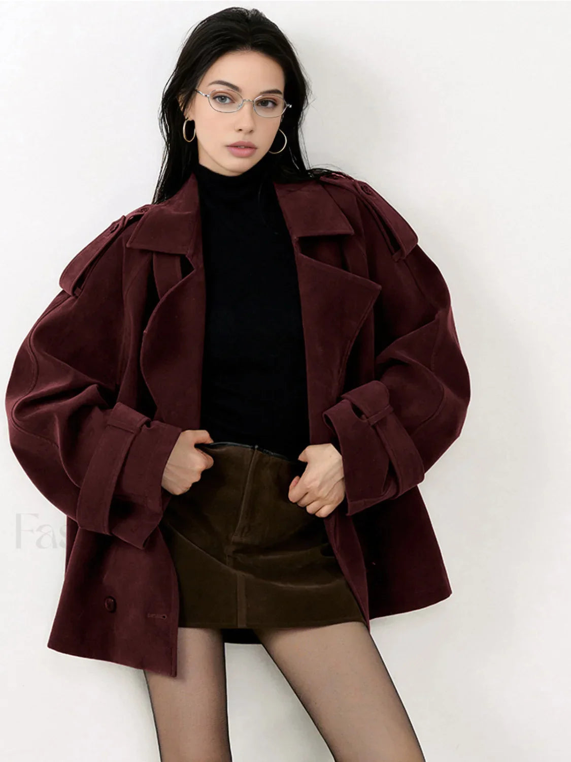 Lapel Loose Suede Jacket Burgundy / XS Jackets
