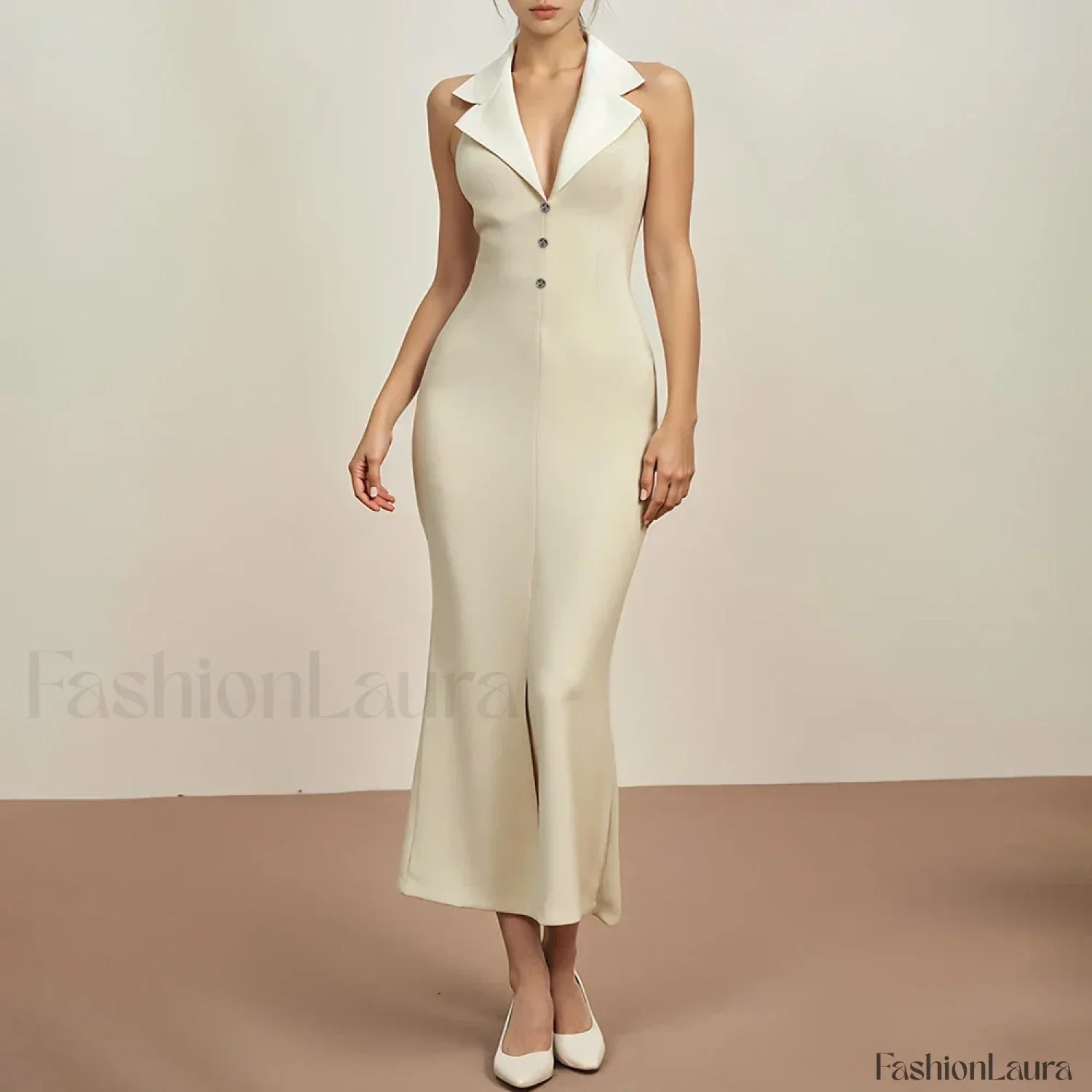 Lapel Single-Breasted Midi Dress