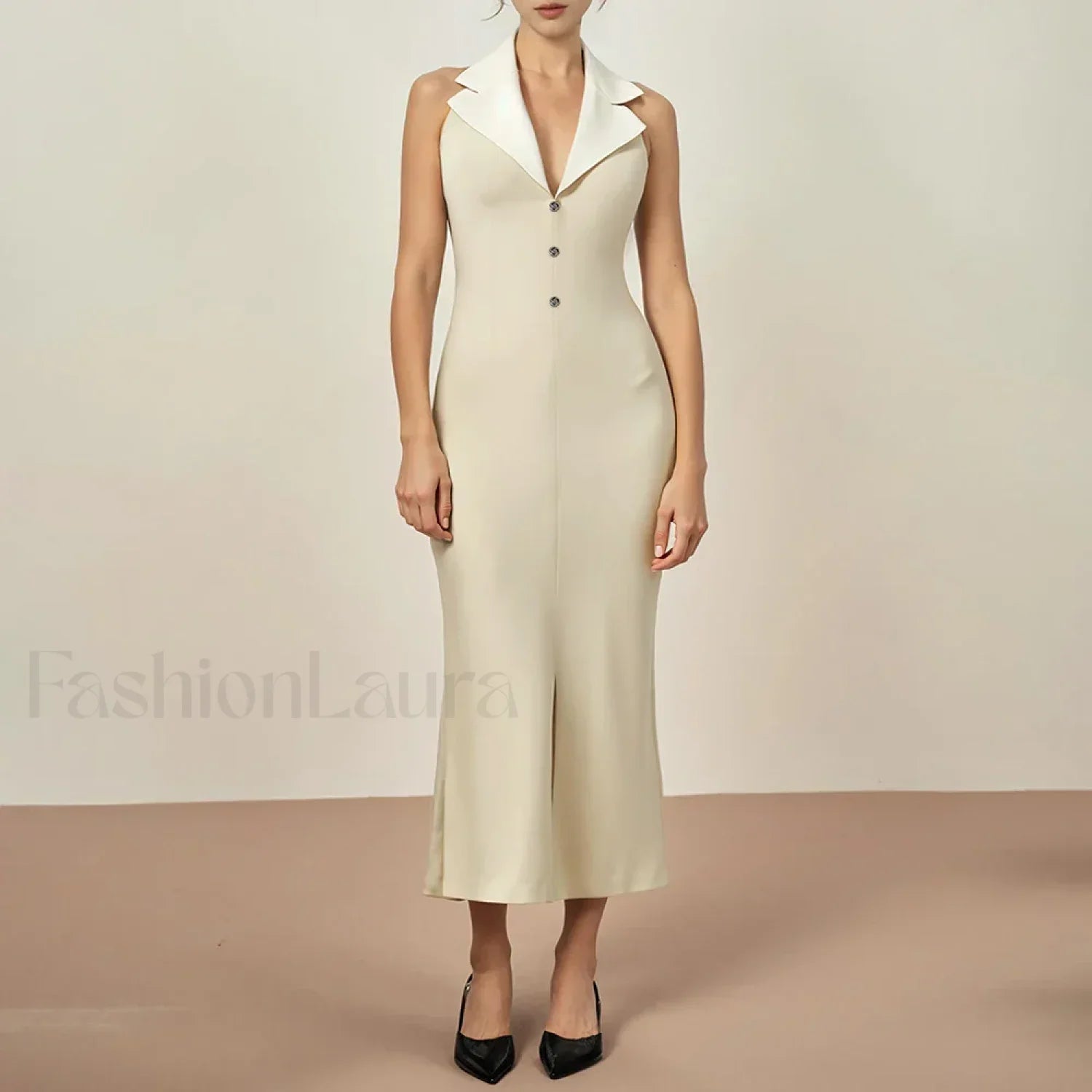 Lapel Single-Breasted Midi Dress