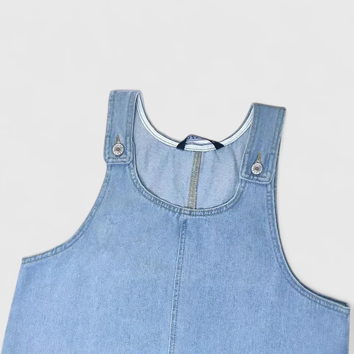 Denim Sleeveless Patch Pocket Pinafore Mini Dress