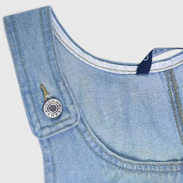 Denim Sleeveless Patch Pocket Pinafore Mini Dress
