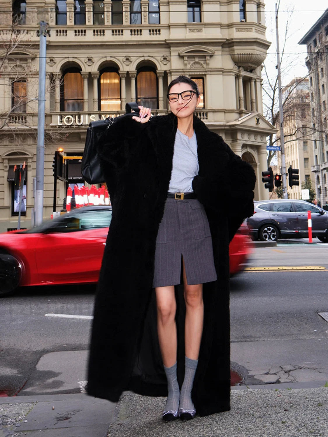 Lautaro Winter Extra Long Oversized Warm Thick Black Soft Fluffy Hairy Faux Fur Overcoats