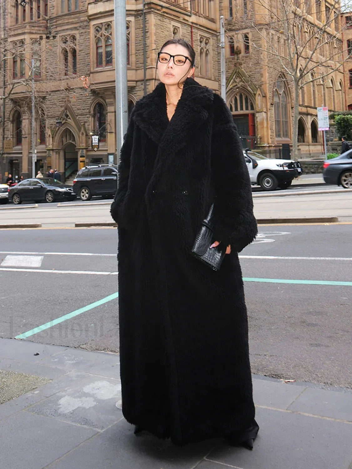 Lautaro Winter Extra Long Oversized Warm Thick Black Soft Fluffy Hairy Faux Fur Overcoats