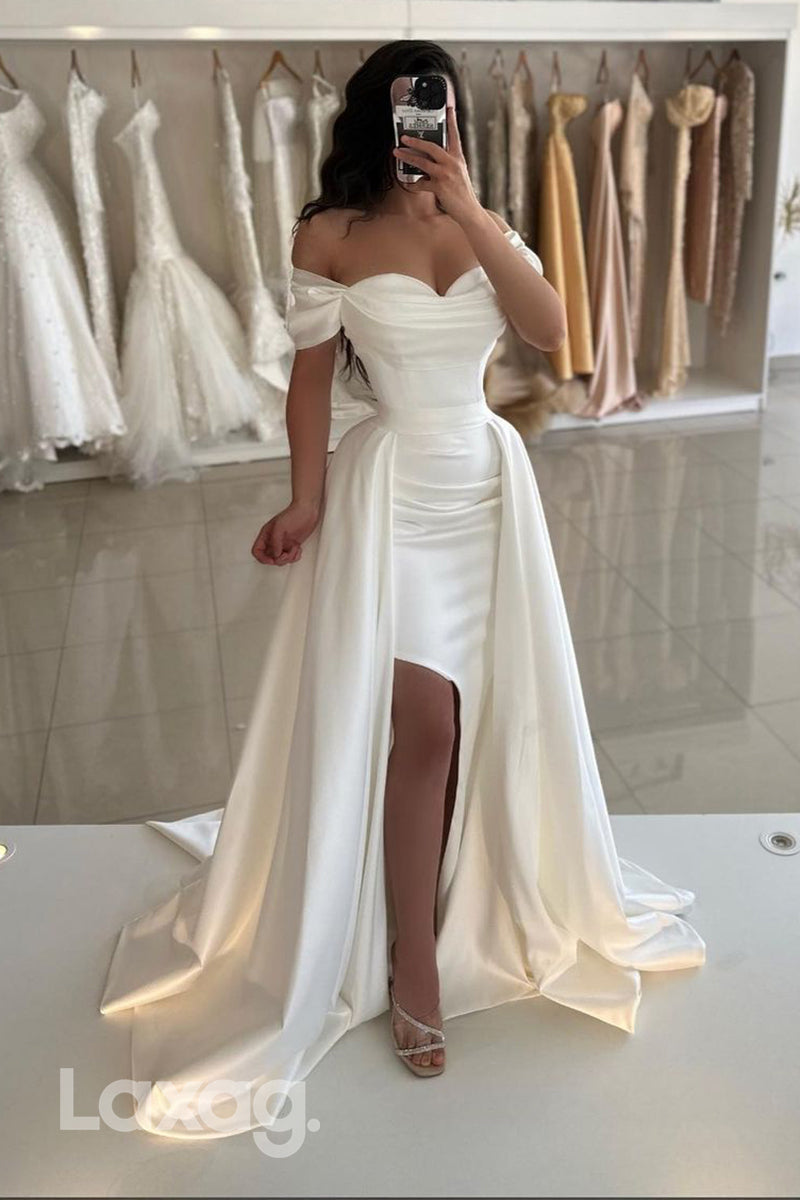 14704 - Off Shoulder Ruched Side Slit Mermaid Formal Prom Dress