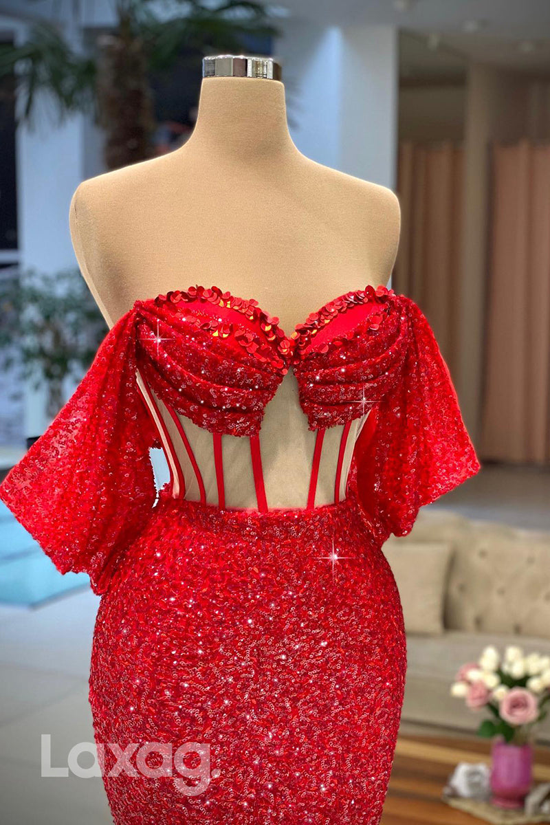 21829 - Sweetheart Red Mermaid Sparkly Prom Party Dress