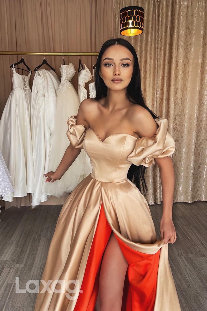 19740 - A line Sweetheart Ruched Long Formal Prom Dress with Slit