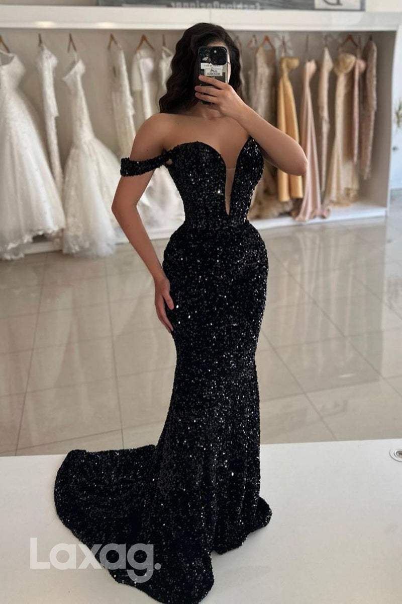 Plunging V neck Fully Sequins Mermaid Sparkly Prom Party Dress - FashionAxe