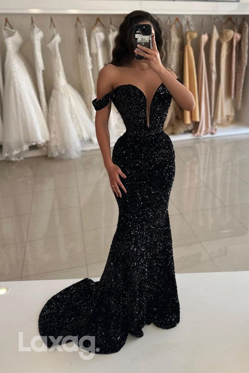 Plunging V neck Fully Sequins Mermaid Sparkly Prom Party Dress - FashionAxe