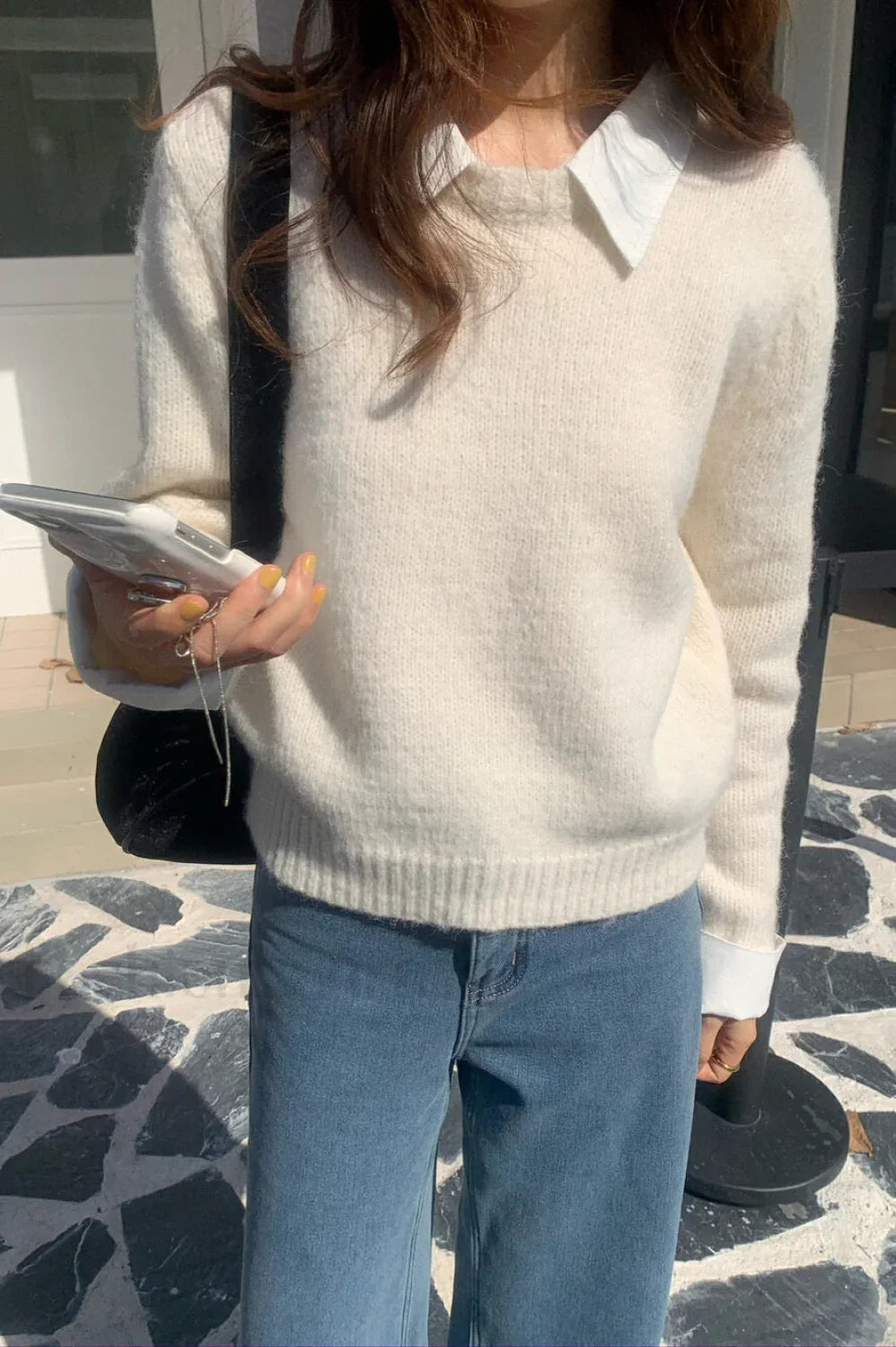 Layered Look Collared Knit Sweater