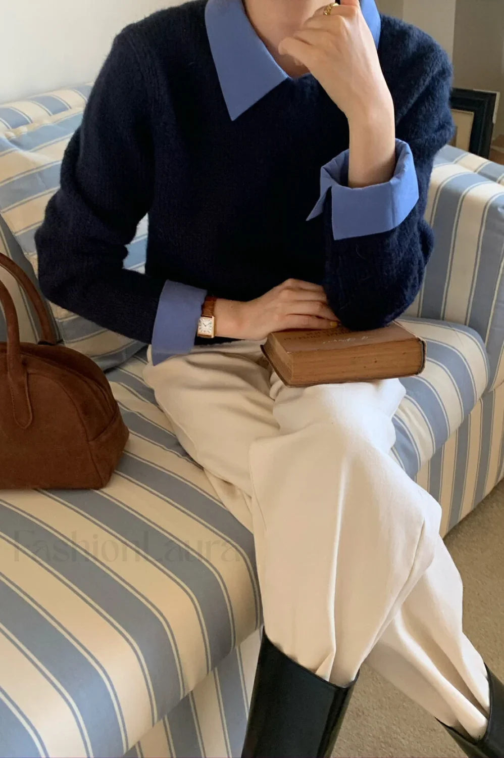 Layered Look Collared Knit Sweater