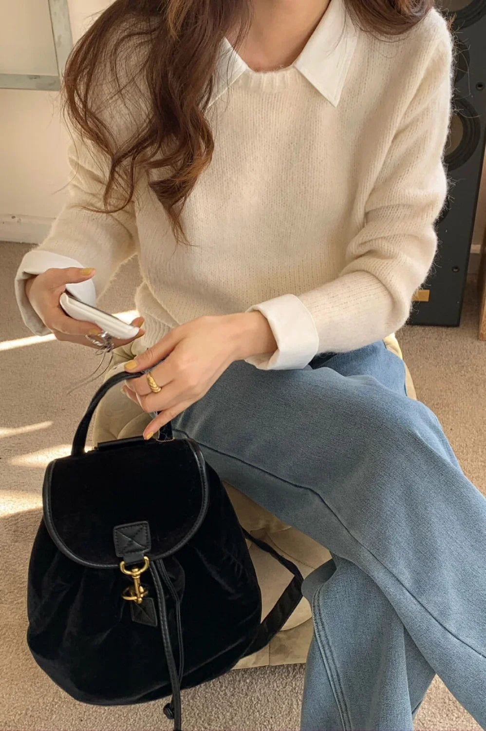 Layered Look Collared Knit Sweater