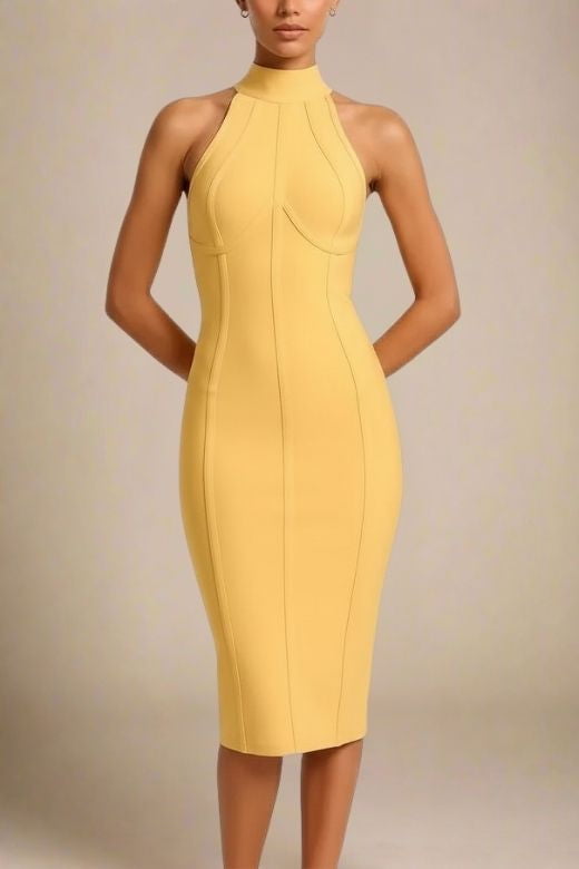 Lea Bandage Midi Dress - Mustard Yellow