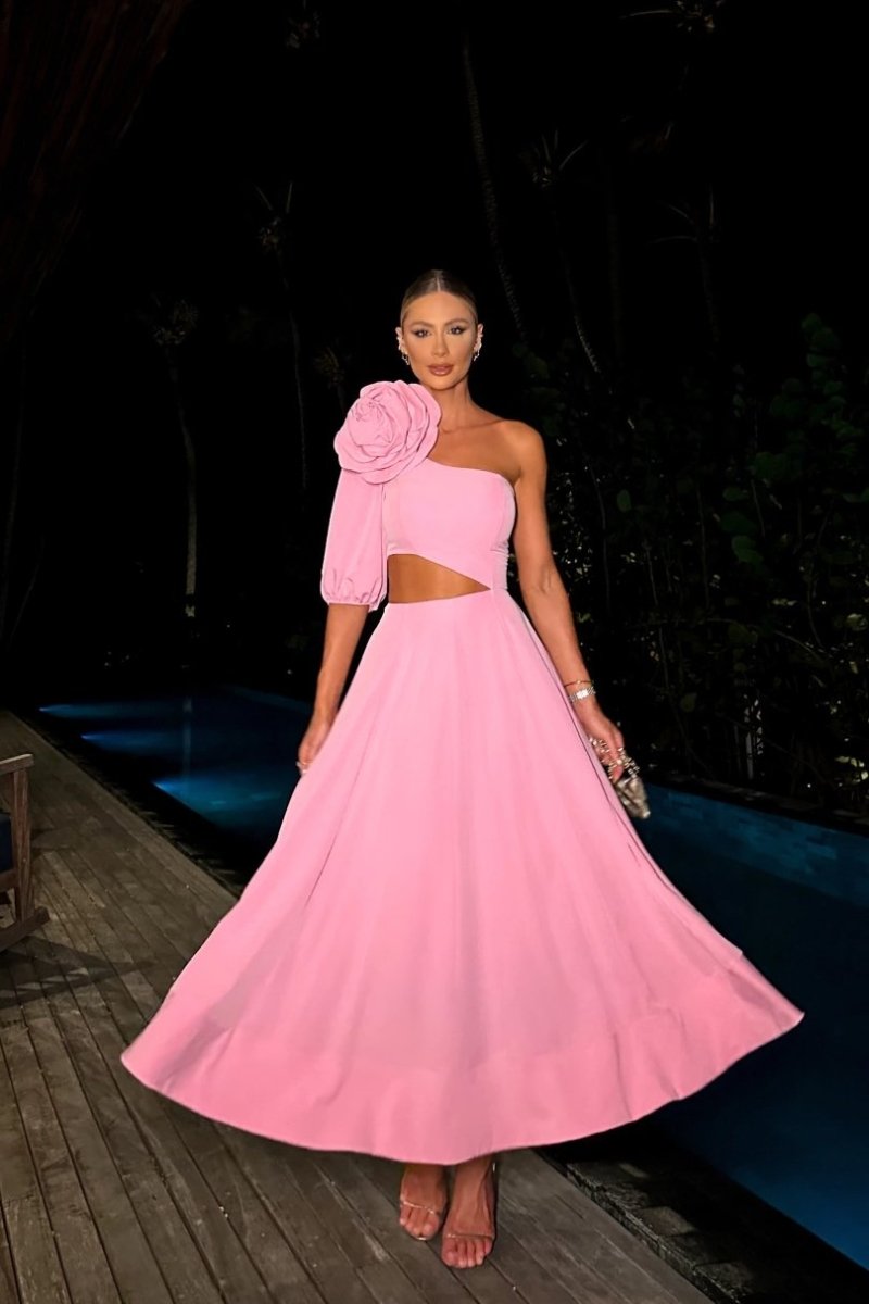 Lucía Exclusive Midi Dress with Flower Cut Out Elevated Occasion Wear