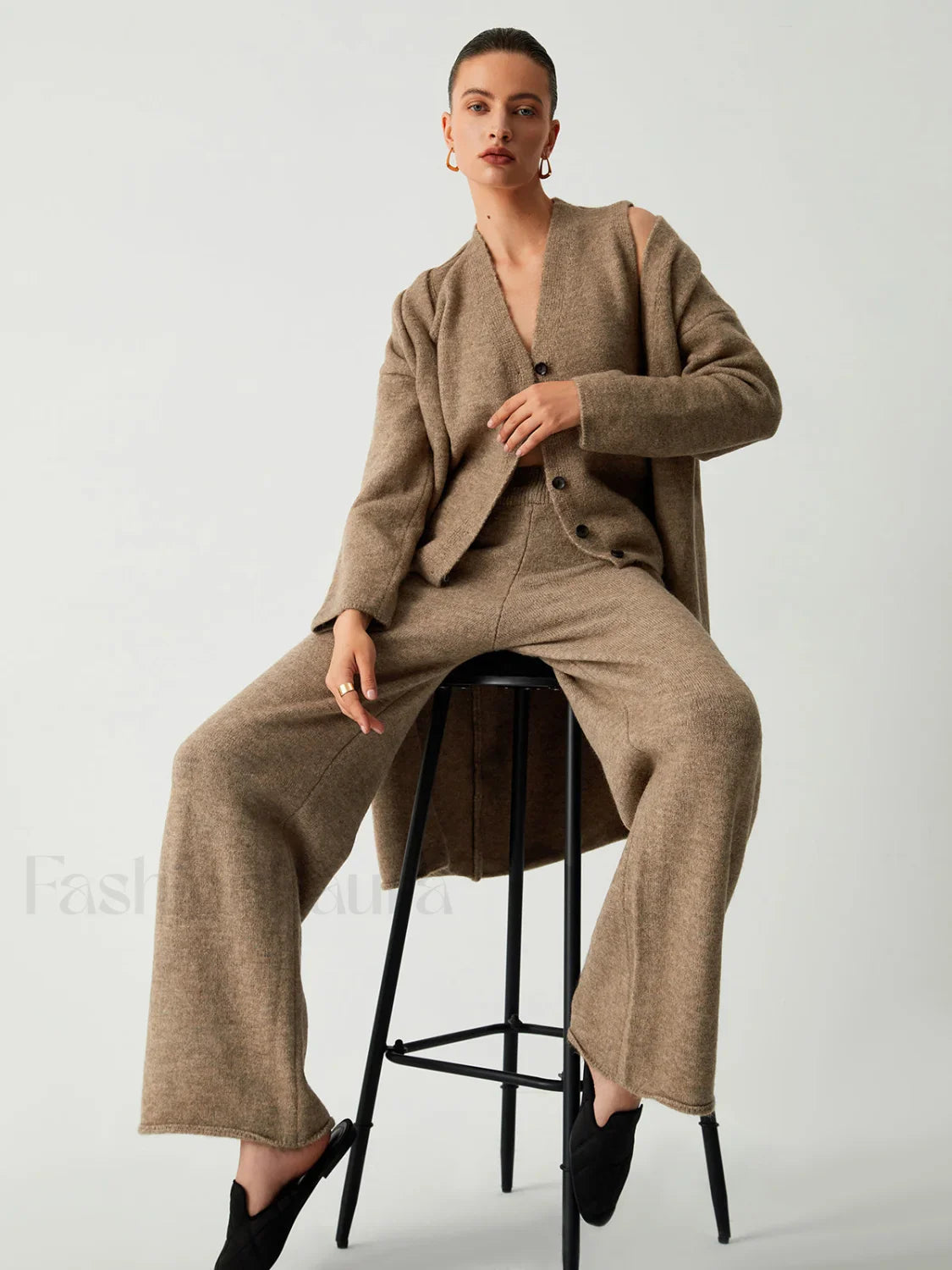 Leisure Long Cardigan Trendy Three Piece Pants Set