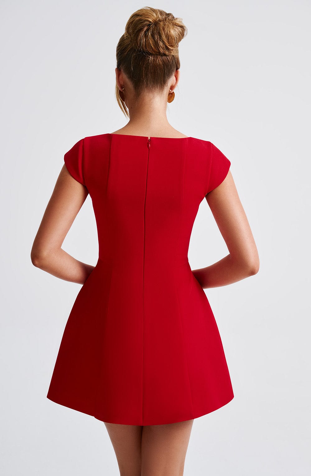 Square Neck Cap Sleeve Structured Puffball Mini Dress 2