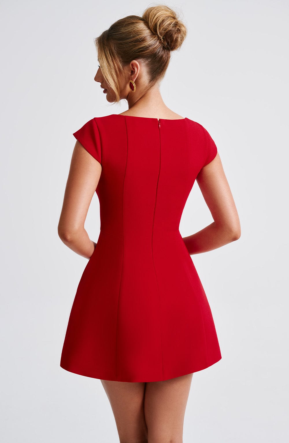 Square Neck Cap Sleeve Structured Puffball Mini Dress 7