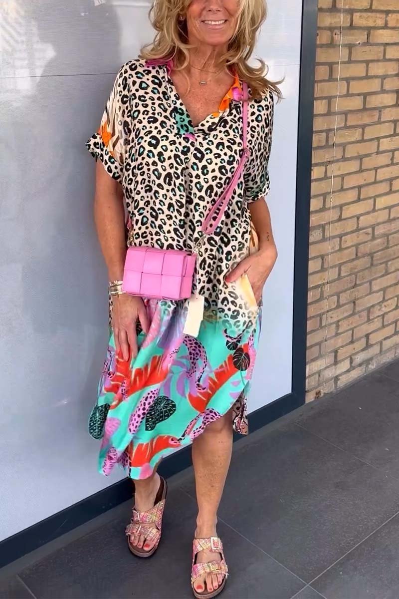 Nuria Leopard Print Short Sleeve Dress for Women Brunch Outfit Idea