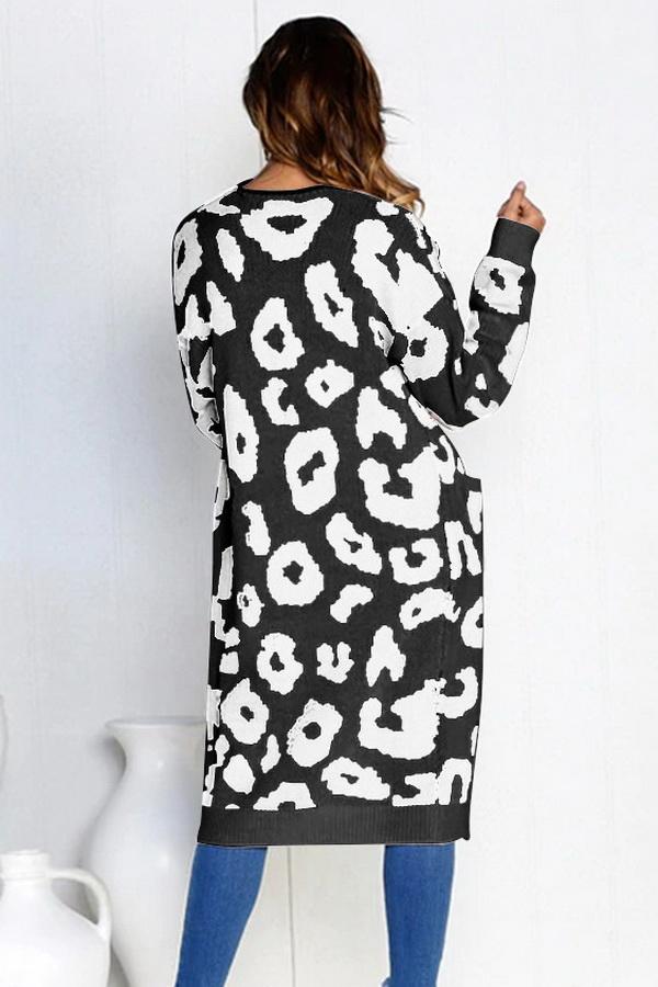Leopard Print Long Sweater Coat