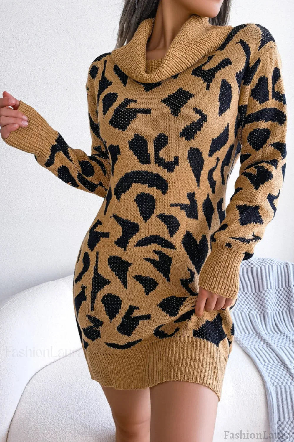 Leopard Turtleneck Sweater Dress
