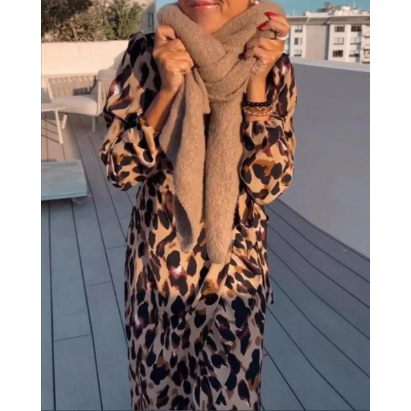 Zaida Premium Leopard Print V Neck Dress Elevated Occasion Wear