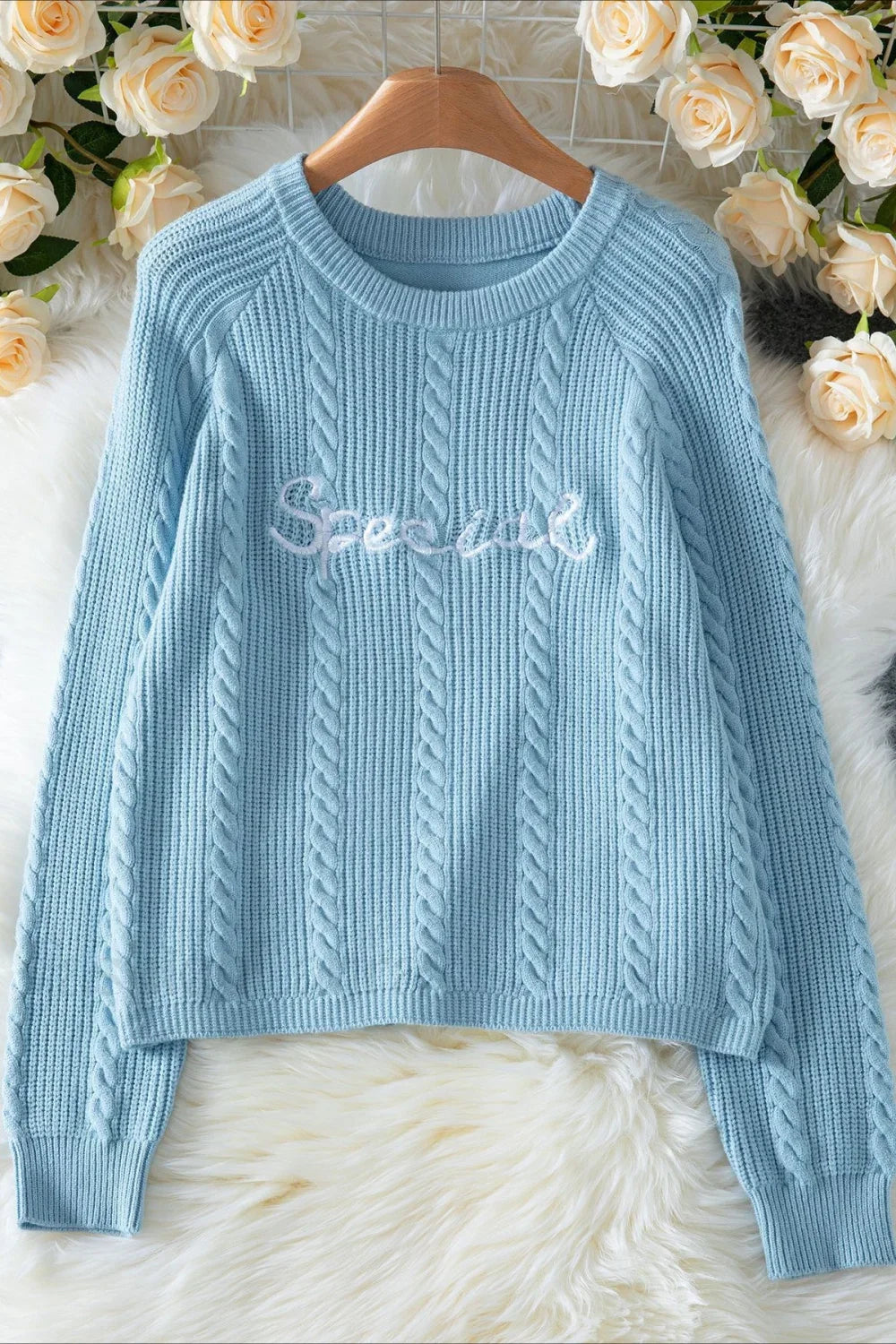 Letter Embroidered Knit Pullover Sweater