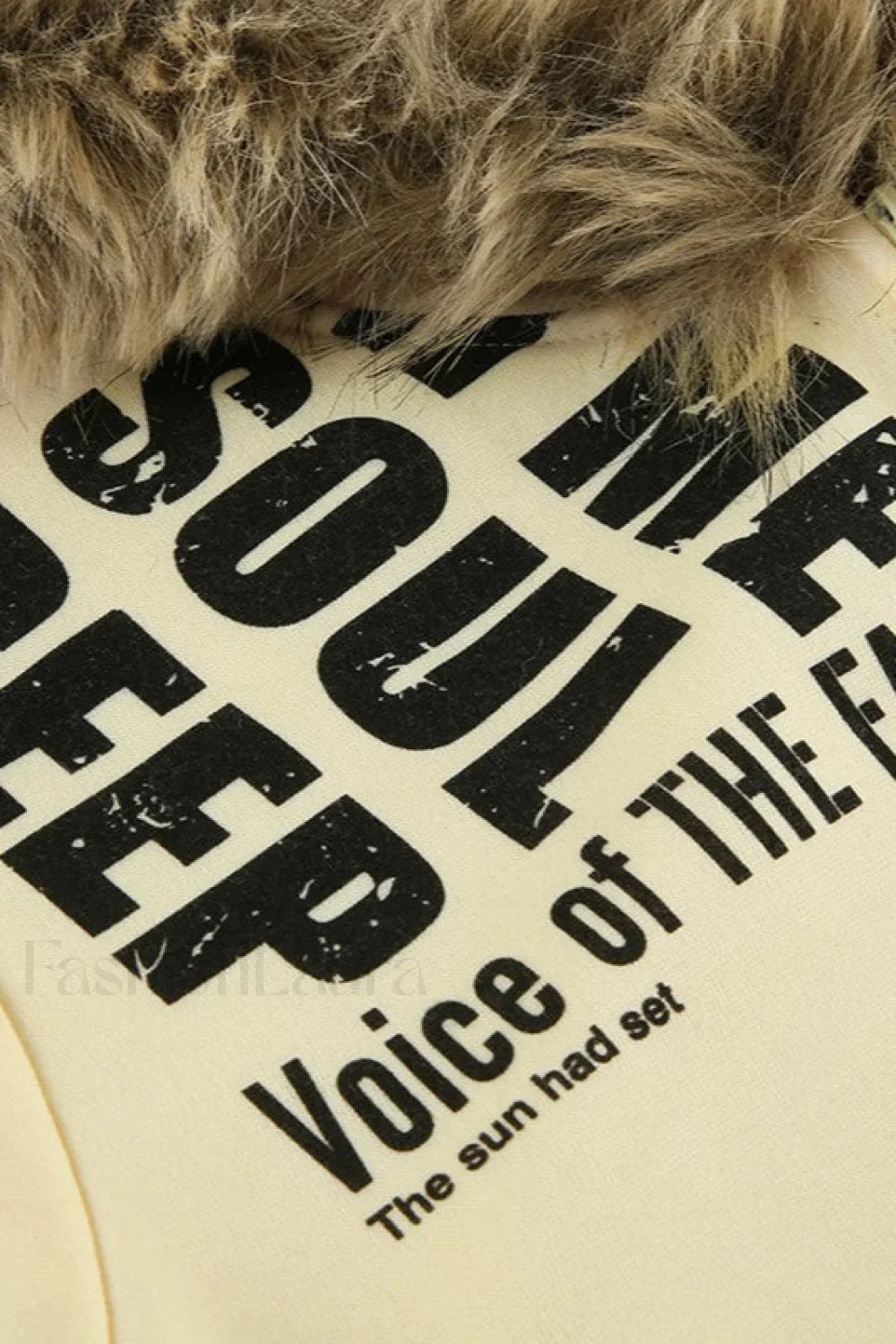 Letter Print Fur Detail Hoodie