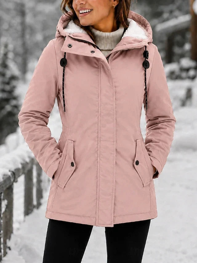 Hooded Sherpa Lined Zip Front Padded Parka Jacket