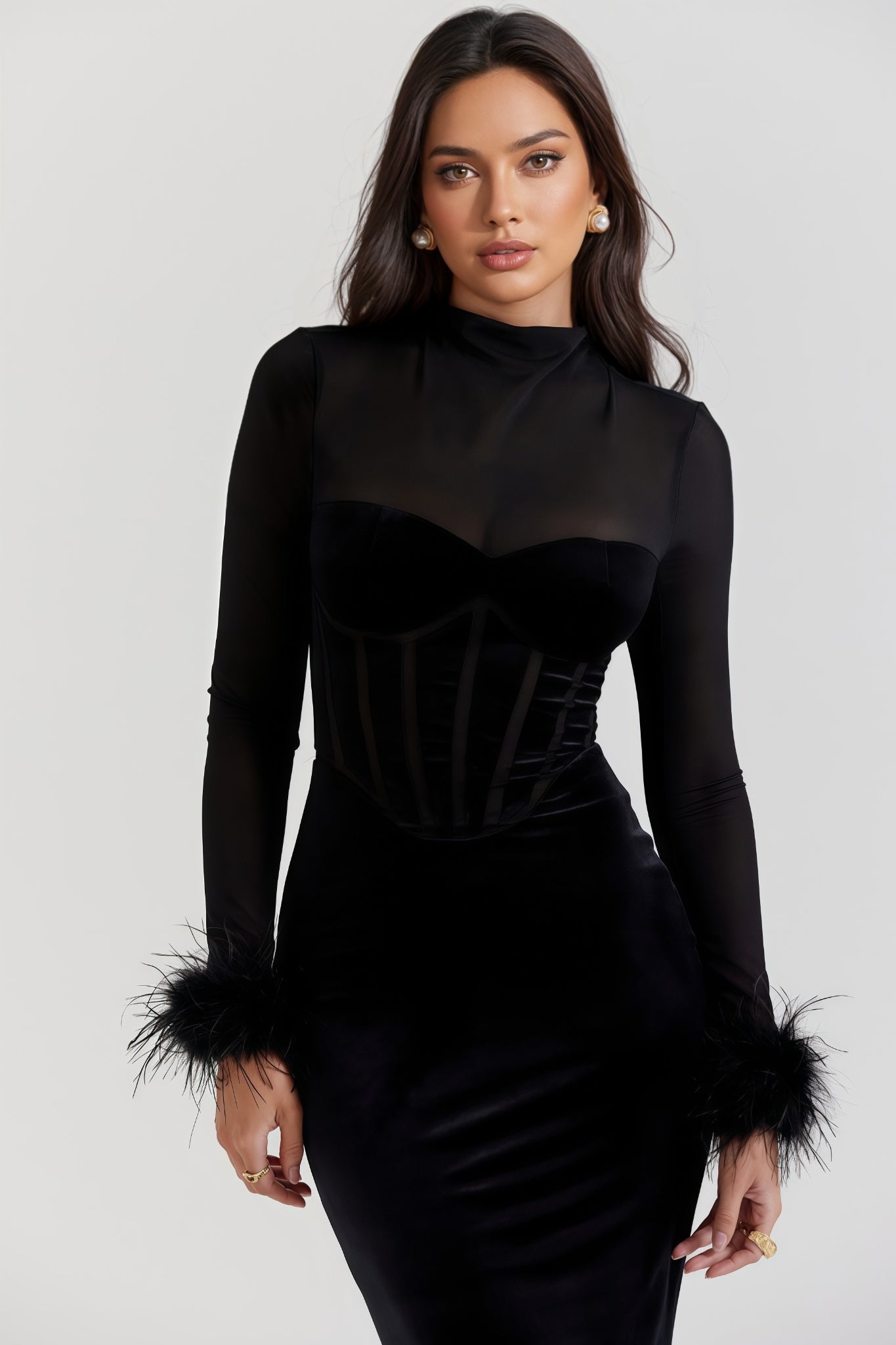 Kaci Black Velvet Midi Dress - View 4