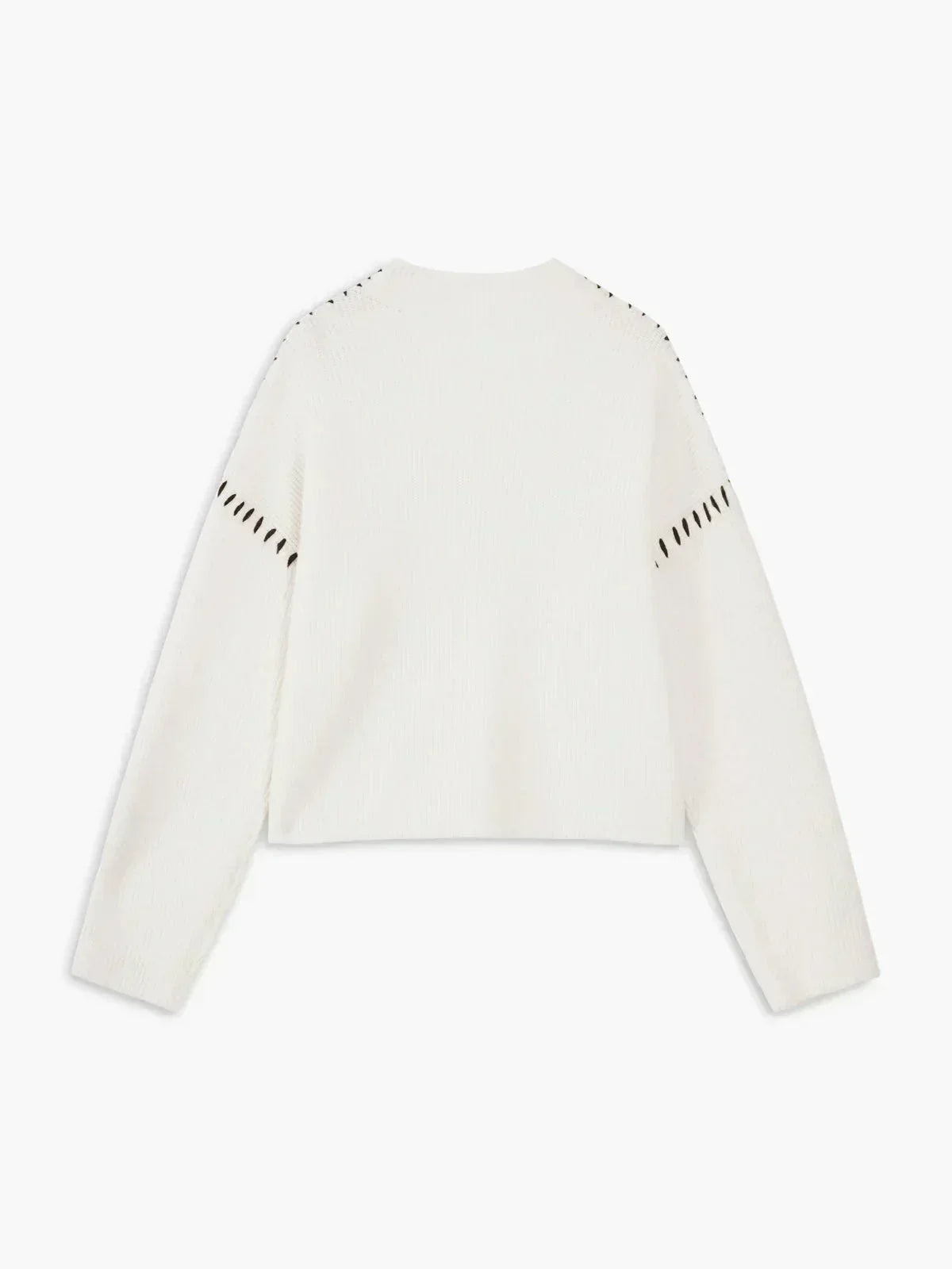 Mock Neck Whipstitch Trim Drop Shoulder Sweater