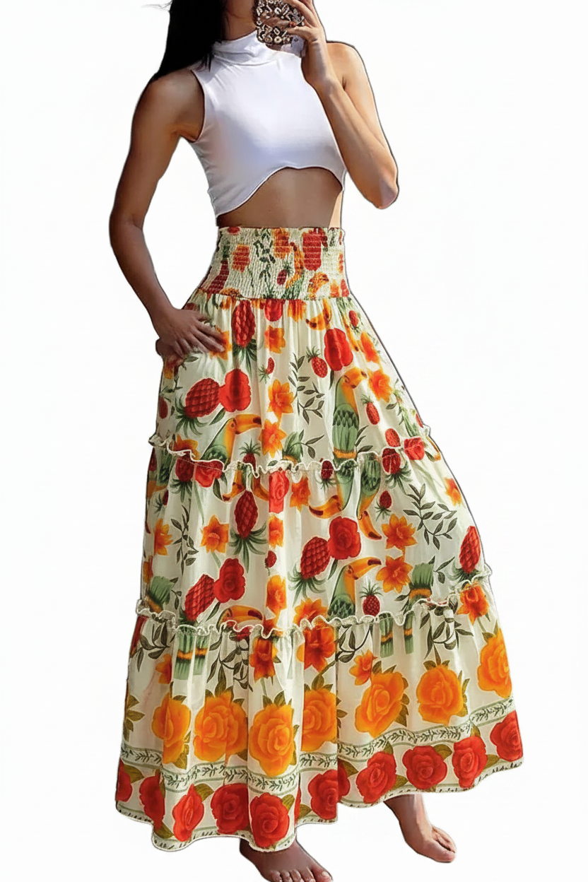 Multicolor Maxi Skirt Floral Print Viscose