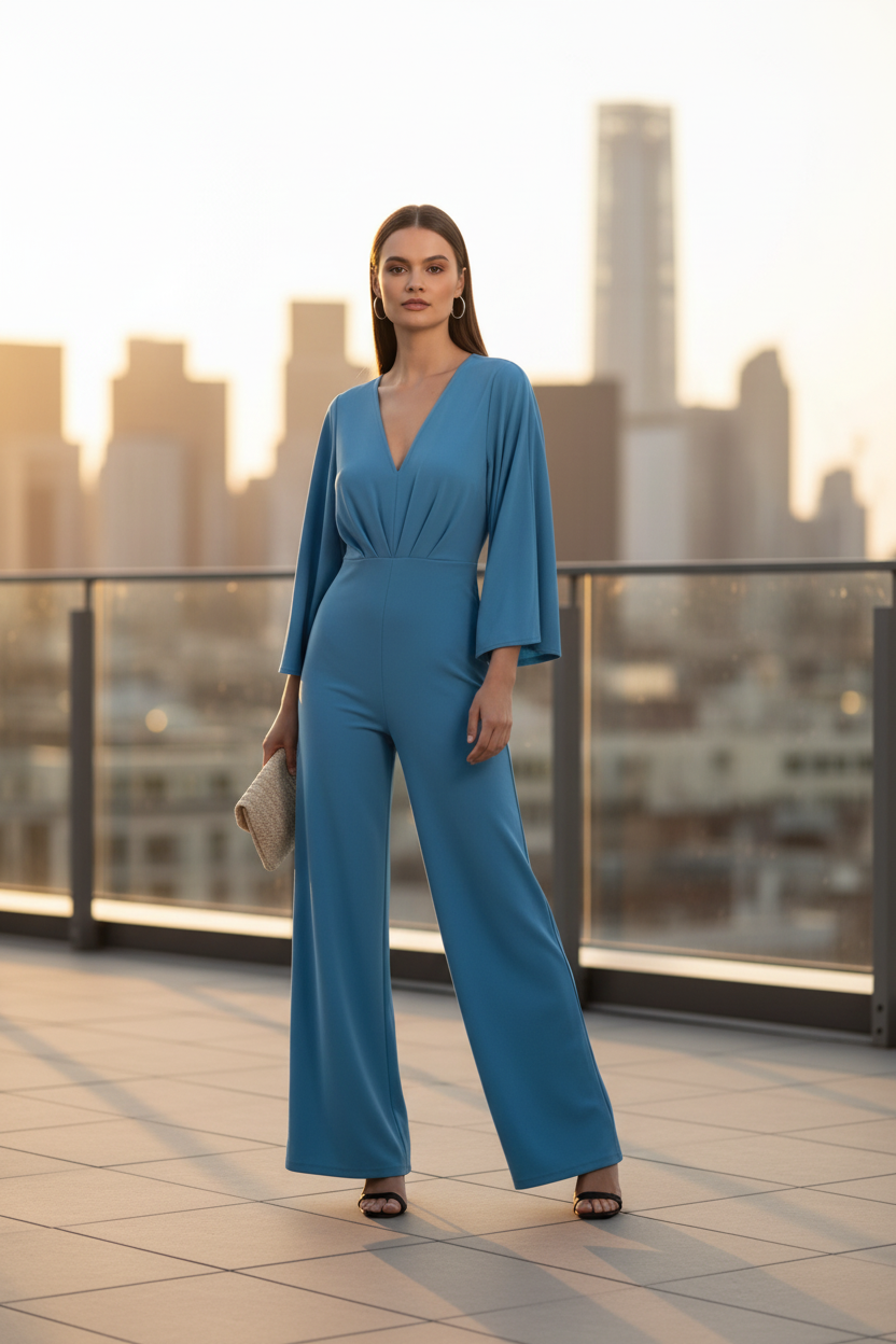Elegant Plunge V-neck Jumpsuit for Women | Tailored Fit & Comfortable Fabric