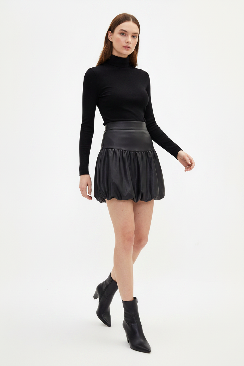 Black Mini Skirt Bubble Silhouette