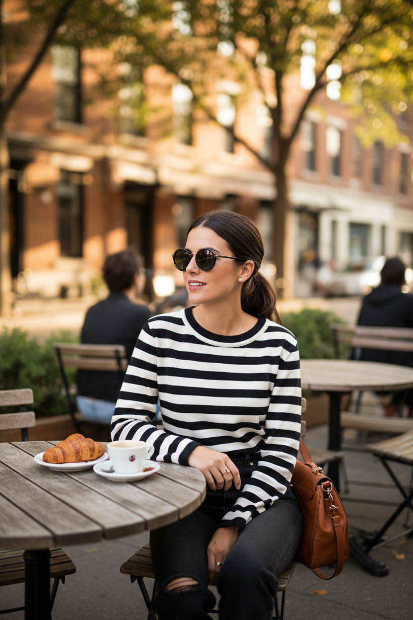 Stylish Black and White Striped Women's Top with Comfortable Fit