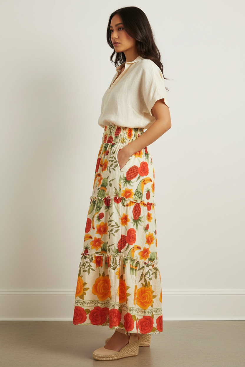 Multicolor Maxi Skirt Floral Print Viscose
