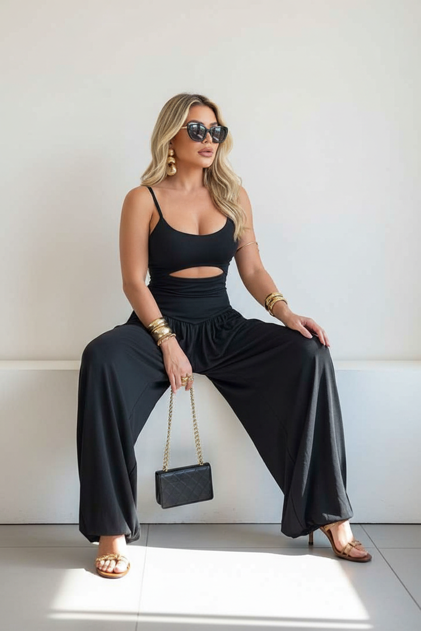 Elegant Backless Summer Jumpsuit with Adjustable Straps & Wide Leg