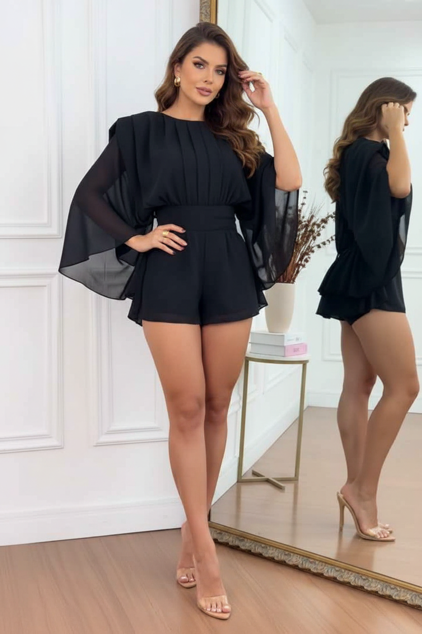 Elegant Flowy Backless Skorts Romper with Pockets & Adjustable Straps