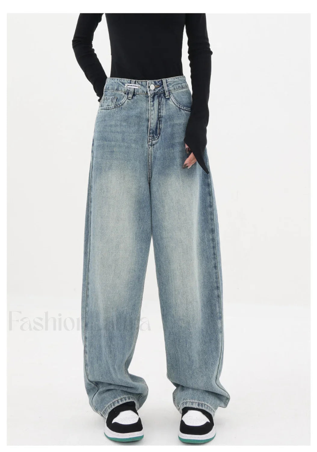Light Blue Wash Trendy Baggy Boyfriend Jeans