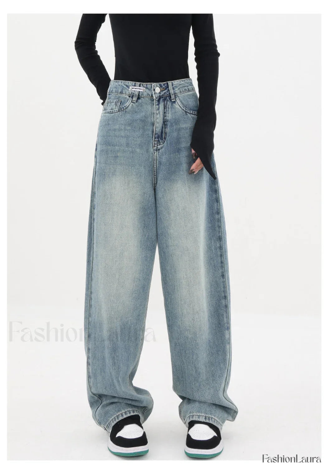 Light Blue Wash Trendy Baggy Boyfriend Jeans