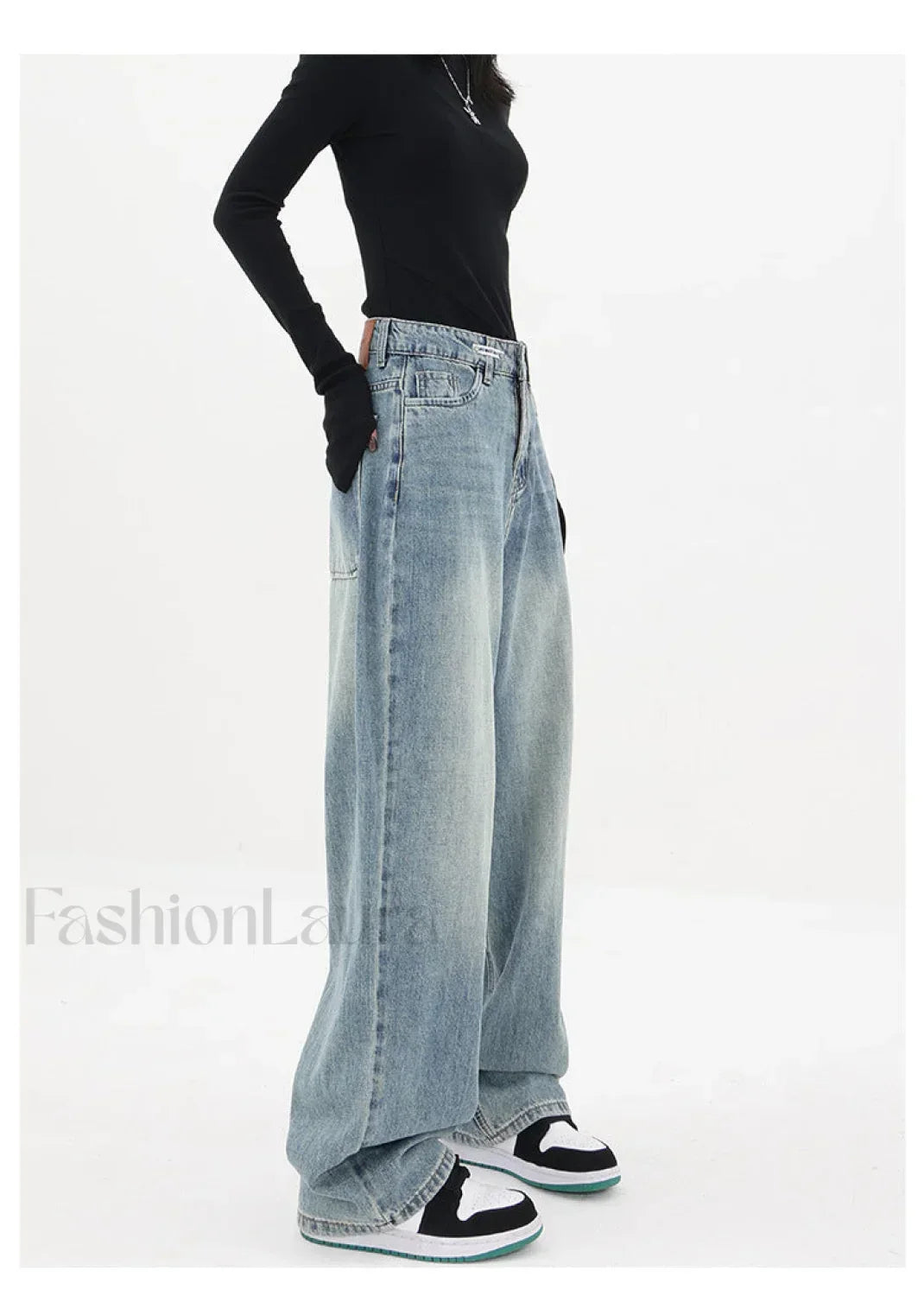 Light Blue Wash Trendy Baggy Boyfriend Jeans