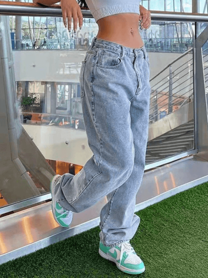 Faded Wash Loose Fit Straight Leg Boyfriend Jeans 42