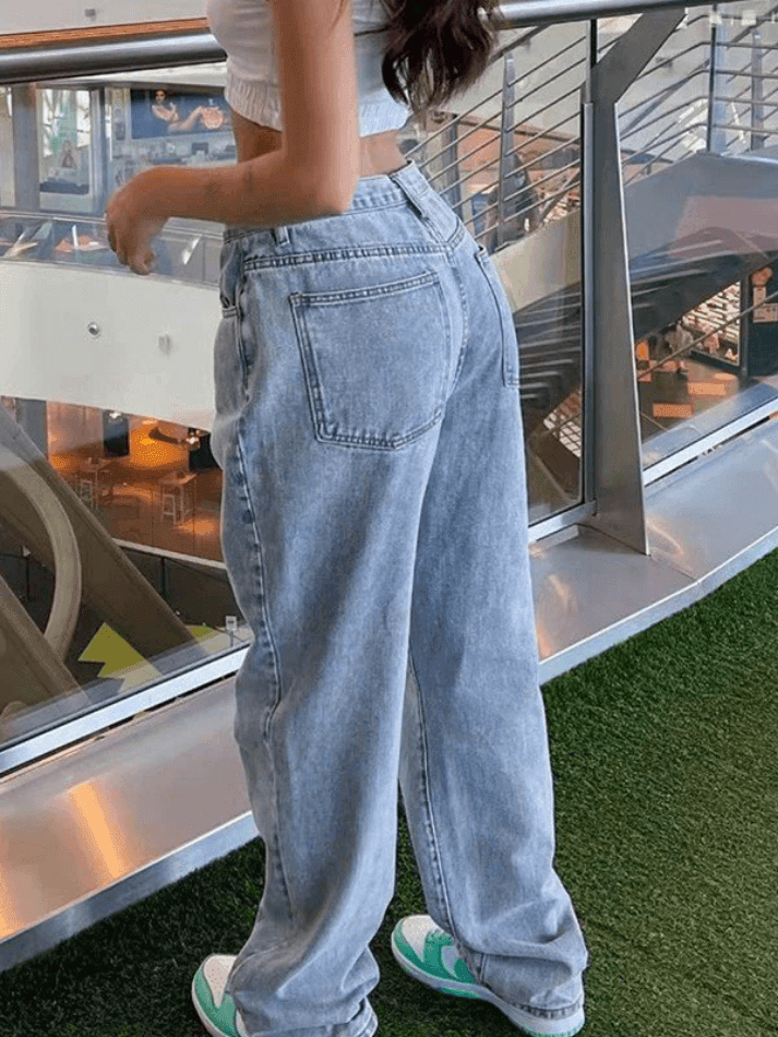 Faded Wash Loose Fit Straight Leg Boyfriend Jeans 41