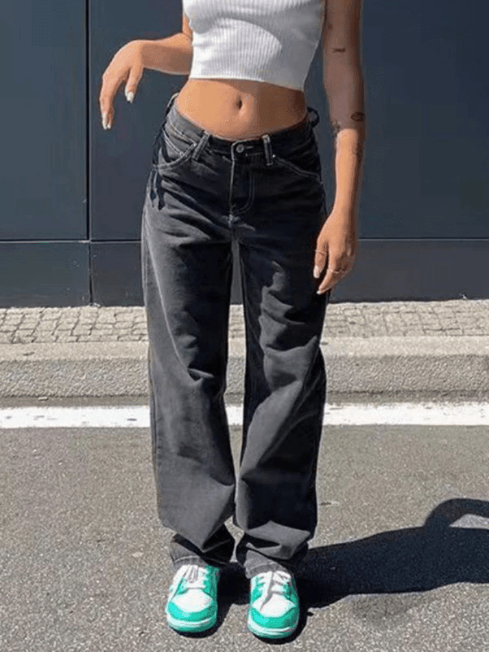 Faded Wash Loose Fit Straight Leg Boyfriend Jeans 37