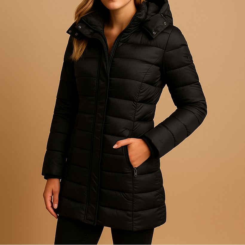 Hooded Zip Front Quilted Longline Puffer Jacket