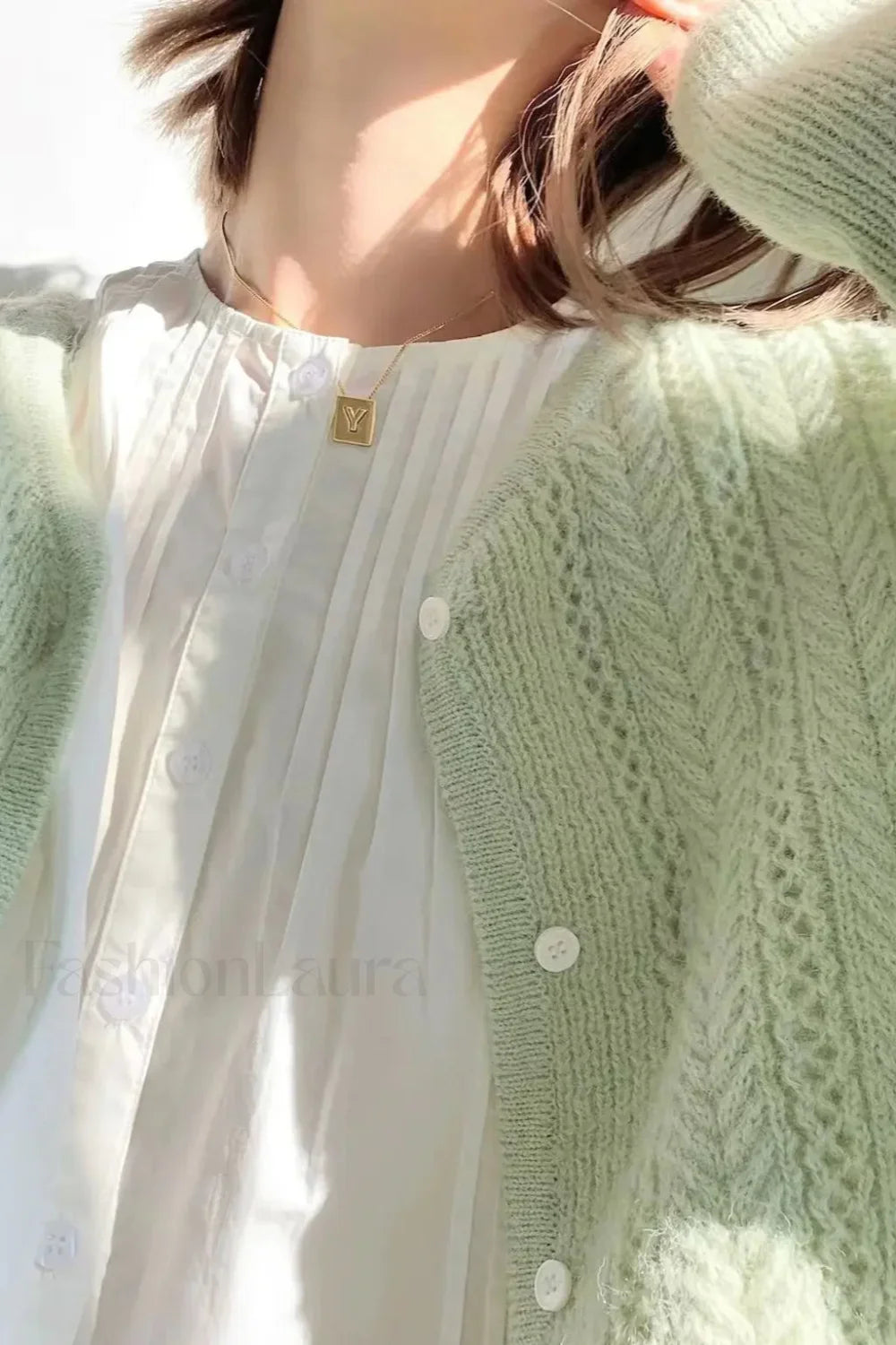 Lightweight Hollow Knit Vest Cardigan Green / One Size