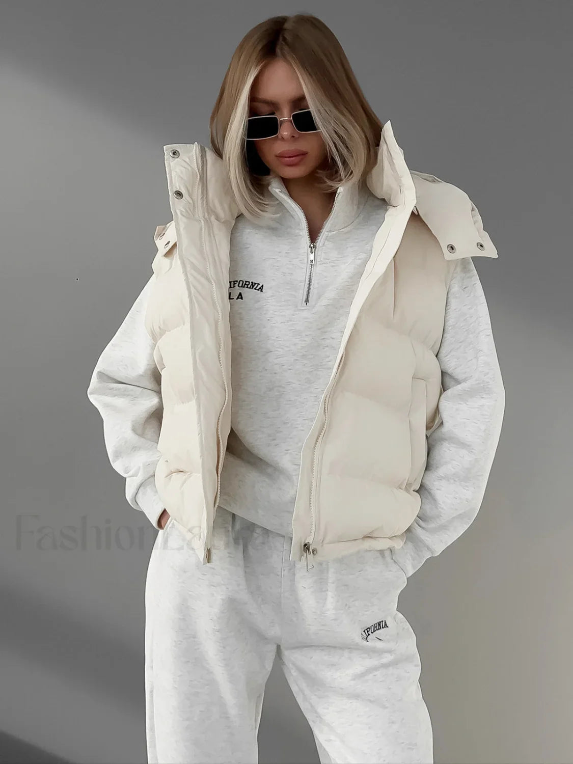 Lightweight Quilted Graceful Puffer Down Coat Beige / XS Down Coats