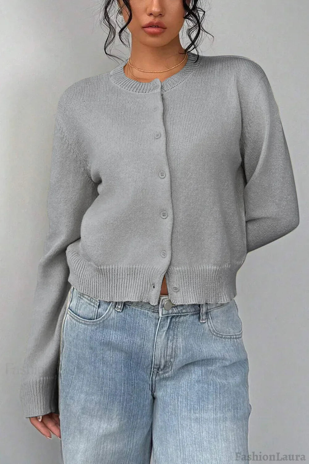 Lightweight Round Neck Button Cardigan